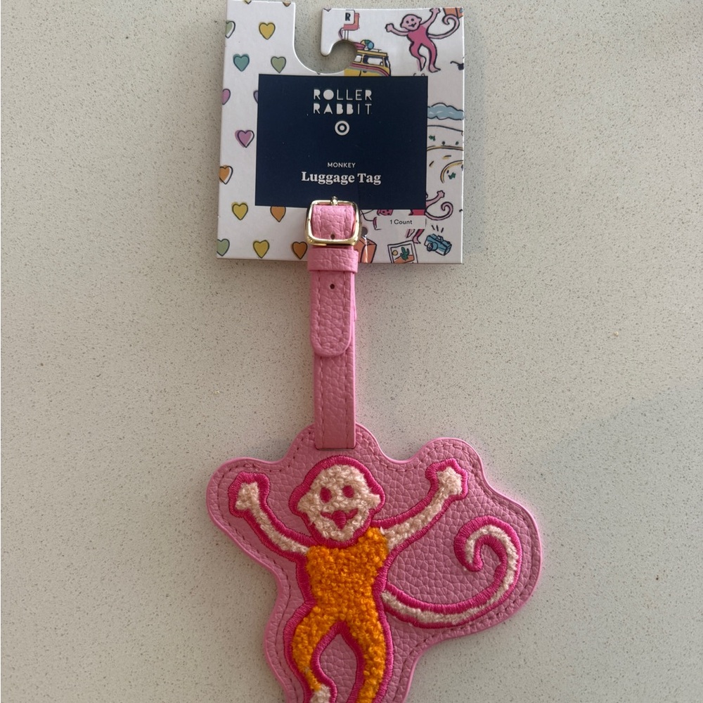Roller Rabbit x Targe Pink & Orange Monkey Luggage Tag NWTs